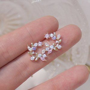 Anthro Multi Stone Fine Lux 14K Gold Flower Earrings
